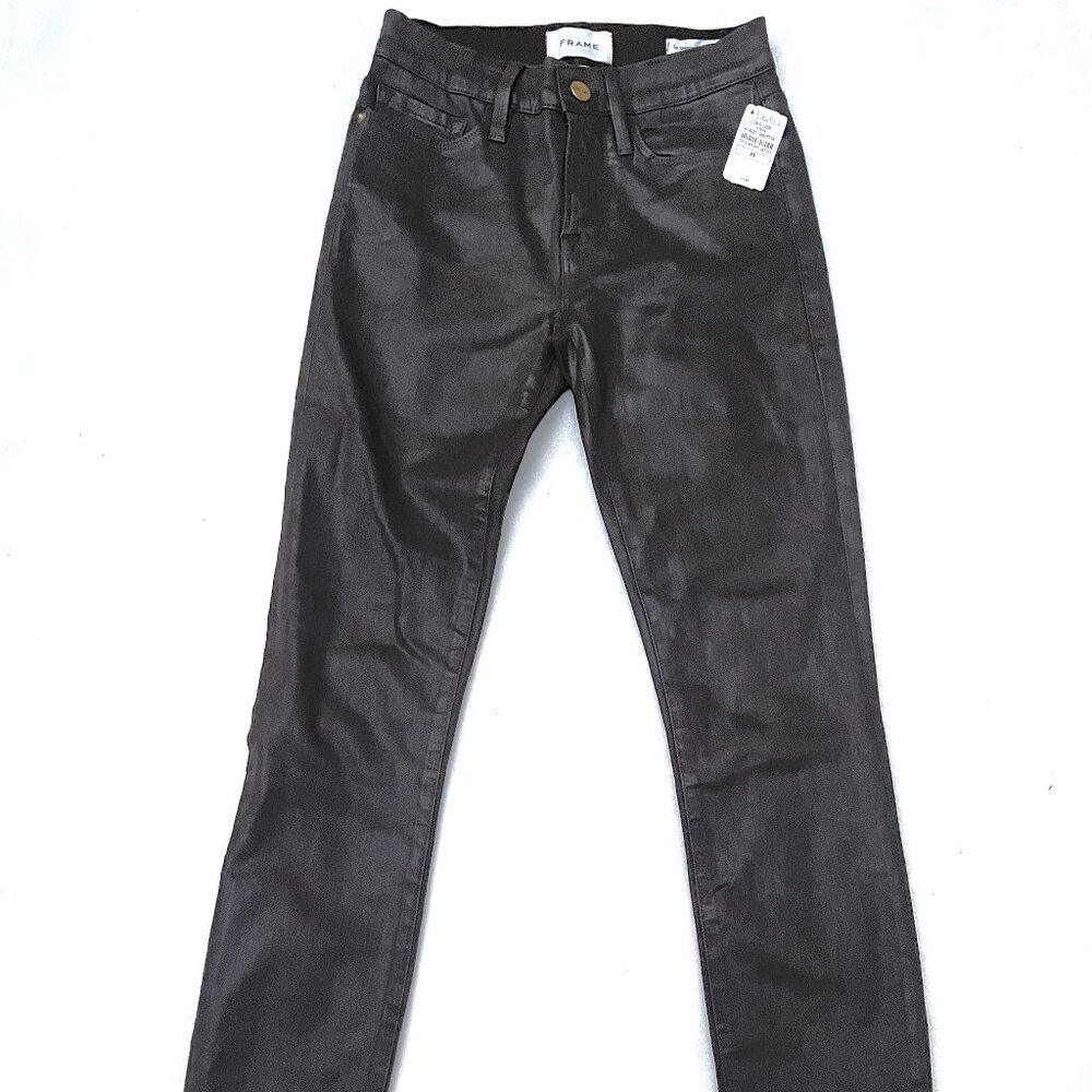 NWT $253 Frame le skinny de Jeanne coated black stretchy jeans 25 - Picture 3 of 12